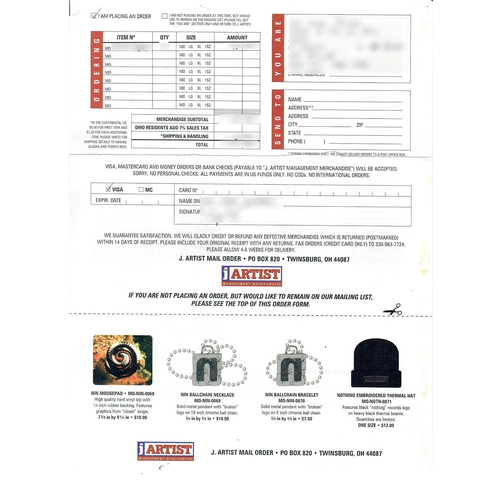 J Artist Management Order Form (1995-1997)